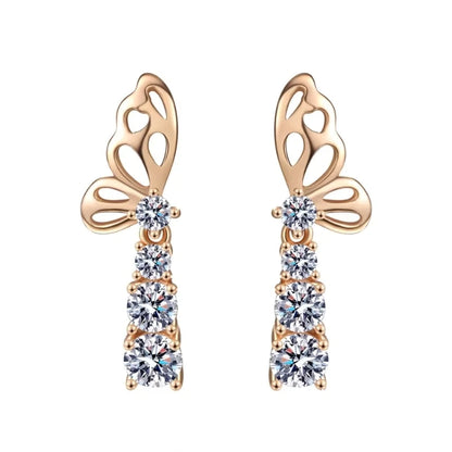 Girl Friend Birthday Gift 18K Rose Gold Butterfly Stud Earrings 1.24CT Moissanite Diamond Valentine's Day Women Wedding Jewelry