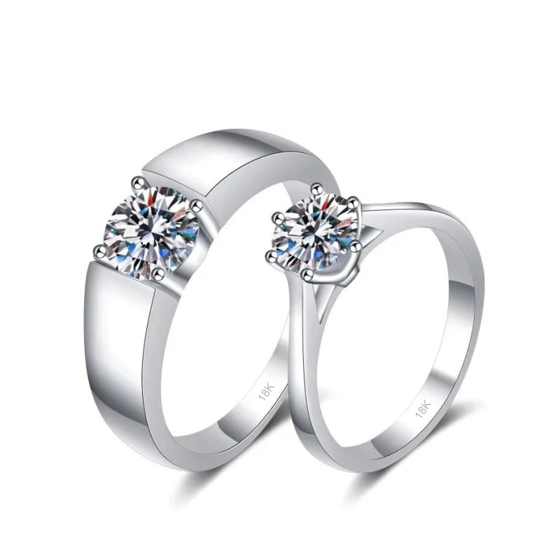 18K White Gold Wedding Band Moissanite Diamond Lover Rings Women Engagement Men 0.5/1CT Valentine's Day PT950 Girl Birthday Gift