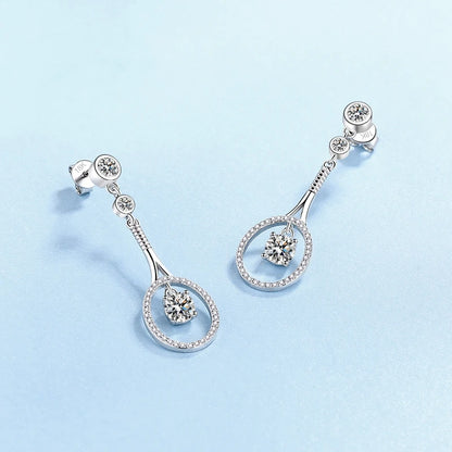 Women Valentine's Day 18K White Gold Tennis Racket Shape Drop Earrings 1CT Moissanite Diamond PT950 Platinum Girl Birthday Gift