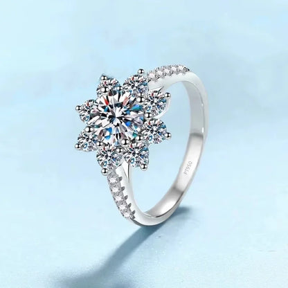 Fine Jewelry Platinum PT950 Rings Women Wedding Band Sunflower 1CT Moissanite Diamond Valentine's Day Girlfriend Birthday Gift