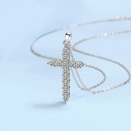 Girl Christmas Birthday Gift 18K White Gold Cross Necklaces Women Valentine's Day Moissanite Diamond PT950 Platinum Fine Jewelry