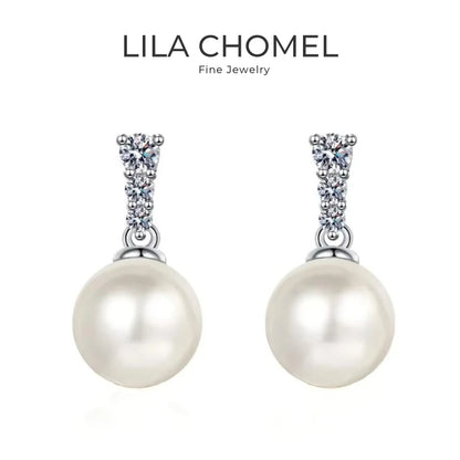 Women Valentine's Day 18K White Gold Earplug Wedding Stud Earrings 0.23CT Moissanite Diamond 9mm Pearl PT950 Platinum Jewelry