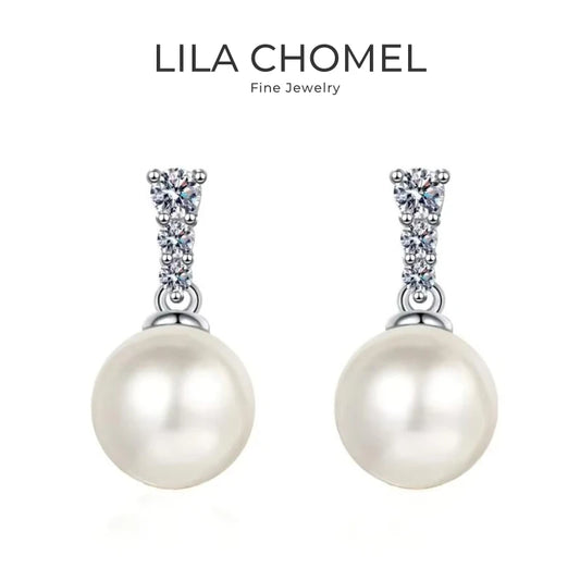 Women Valentine's Day 18K White Gold Earplug Wedding Stud Earrings 0.23CT Moissanite Diamond 9mm Pearl PT950 Platinum Jewelry