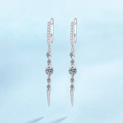 Office Lady Valentine's Day 18K White Gold Tassel Long Drop Earrings Women Wedding 1.118CT Moissanite Diamond Girl Birthday Gift