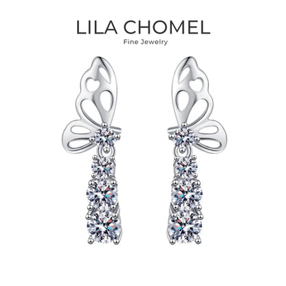 Girl Birthday Gift 18K White Gold Butterfly Stud Earrings 1.24CT Moissanite Diamond Women Valentine's Day PT950 Platinum Jewelry