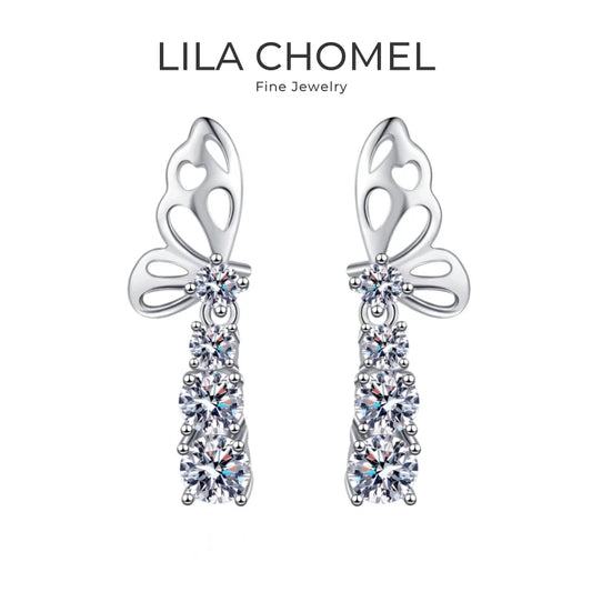Girl Birthday Gift 18K White Gold Butterfly Stud Earrings 1.24CT Moissanite Diamond Women Valentine's Day PT950 Platinum Jewelry