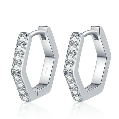 Birthday Gift Platinum PT950 Hoop Earrings for Women Geometric Hexagonal Moissanite Diamond 0.4 Carat Girl Wedding Fine Jewelry