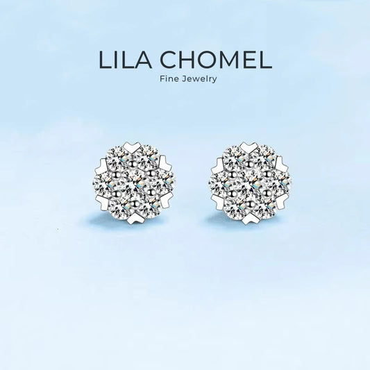 Birthday Gift Daughter 18K White Gold Earplug Stud Earrings for Women Engagement 7 Moissanite Diamonds Girl Wedding Fine Jewelry