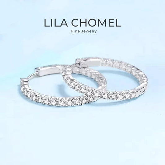 WOMEN Valentine's Day 18K White Gold Wife Birthday Gift 2.88CT Moissanite Diamond Hoop Earrings Girl Engagement Fine Jewelry