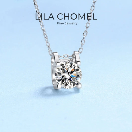 WOMEN Valentine's Day 18K White Gold Wedding Necklaces 0.8CT Moissanite Diamond Pendant Girl Birthday Gift Daughter Adult's Day