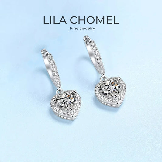 WOMEN Valentine's Day PT950 Platinum Drop Earrings Girlfriend Birthday Gift 2CT Heart Moissanite Diamond Wedding Fine Jewelry