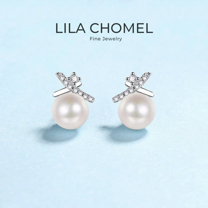 Women Valentine's Day 18K White Gold Wedding Earplug Stud Earrings Girl Freshwater Pearl 0.1CT Moissanite Diamond Birthday Gift