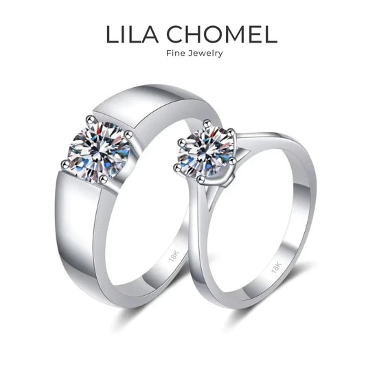18K White Gold Wedding Band Moissanite Diamond Lover Rings Women Engagement Men 0.5/1CT Valentine's Day PT950 Girl Birthday Gift