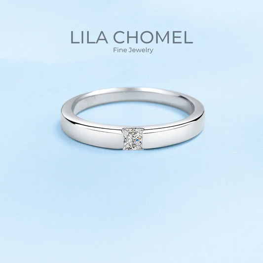 LOVERS Wedding Band 18K White Gold Women Men Engagement Rings 0.3CT Moissanite Diamond Girl Birthday Gift Daughter Adult's Day
