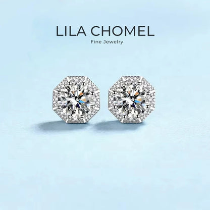 Girl Birthday Gift 18K White Gold Earplug Stud Earrings for Women 1/2Carat Moissanite Diamond Fine Jewelry Daughter Engagement