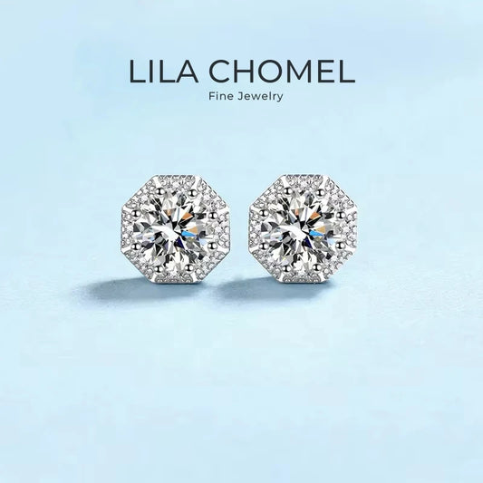 Girl Birthday Gift 18K White Gold Earplug Stud Earrings for Women 1/2Carat Moissanite Diamond Fine Jewelry Daughter Engagement