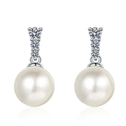 Women Valentine's Day 18K White Gold Earplug Wedding Stud Earrings 0.23CT Moissanite Diamond 9mm Pearl PT950 Platinum Jewelry