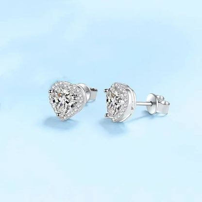 Girl Birthday Gift White Gold 18K Heart Stud Earrings Women Wedding 0.5/1/2CT Moissanite Diamond Valentine's Day PT950 Platinum
