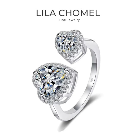 WOMEN Double Heart 18K White Gold Wedding Band 2.5CT Moissanite Diamond Valentine's Day Girl Birthday Gift PT950 Platinum Rings