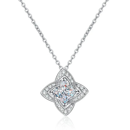 Luxury Platinum PT950 Pendant for Women 1 CT Moissanite Diamond Necklaces Four leaf Square Clavicle Chain girl fine Jewelry gift