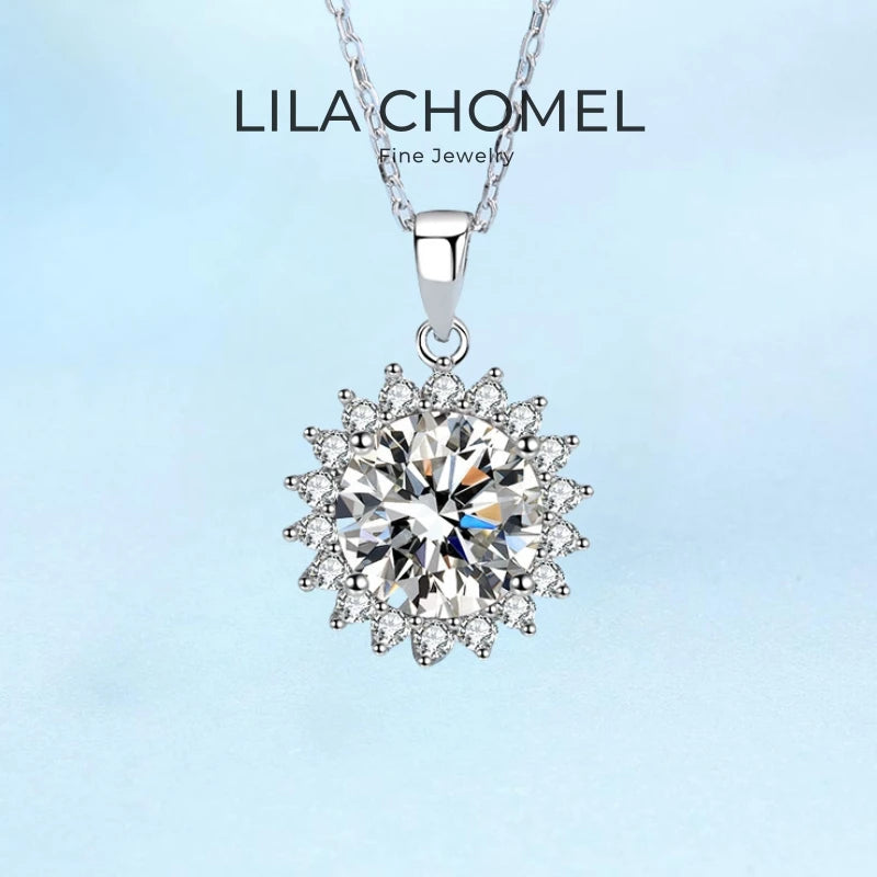 Girl Birthday Gift 18K White Gold Necklaces Women Wedding 0.5/1/2/5CT Moissanite Diamond Flower Pendant Engagement Fine Jewelry