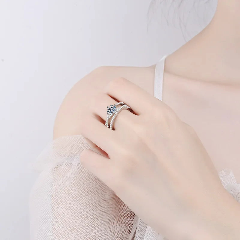 Wedding Band Platinum PT950 Cross Rings for Women Engagement VVS1 D Color 1ct Moissanite Diamond Girl Birthday Gift Fine Jewelry