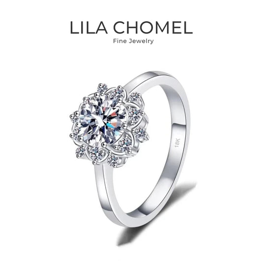 WOMEN Engagement 18K White Gold Lady Wedding Band 1CT Moissanite Diamond Birthday Gift Girl Valentine's Day PT950 Platinum Rings