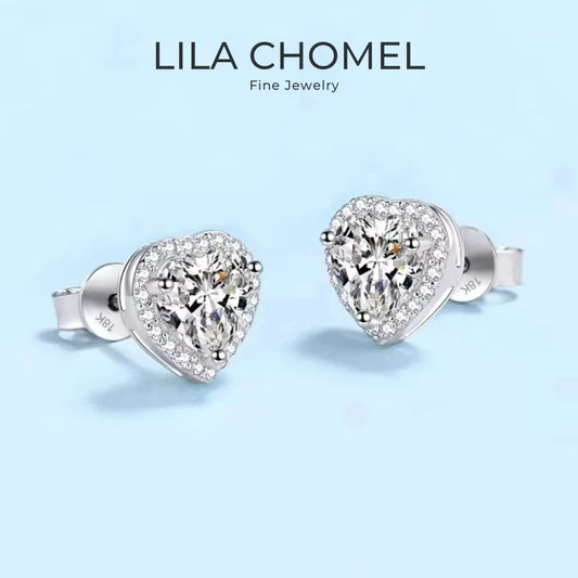 Girl Birthday Gift White Gold 18K Heart Stud Earrings Women Wedding 0.5/1/2CT Moissanite Diamond Valentine's Day PT950 Platinum