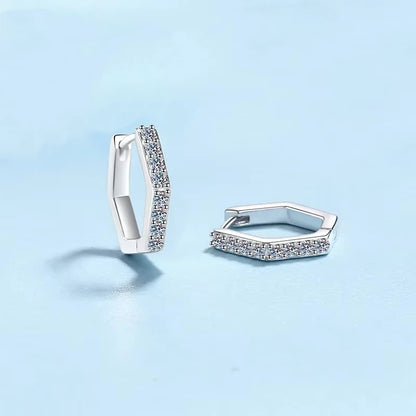 Birthday Gift Platinum PT950 Hoop Earrings for Women Geometric Hexagonal Moissanite Diamond 0.4 Carat Girl Wedding Fine Jewelry