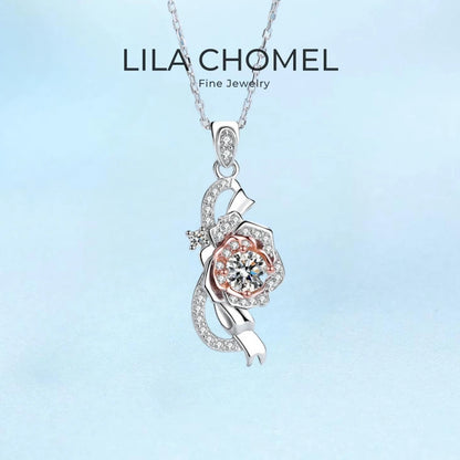 Girlfriend Birthday Gift 18K White Gold Necklaces Women Engagement 0.5CT Moissanite Diamond Rose Pendant Wedding Fine Jewelry