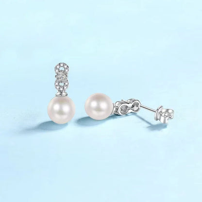 Engagement 18K White Gold Earplug Stud Earrings Women Wedding 0.28CT Moissanite Diamond 9mm Pearl PT950 Platinum Fine Jewelry