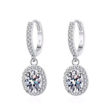 Wedding Jewelry 18K White Gold Drop Earrings Women Engagement D Color VVS1 1/2CT Oval Moissanite Diamond Girl Birthday Gift