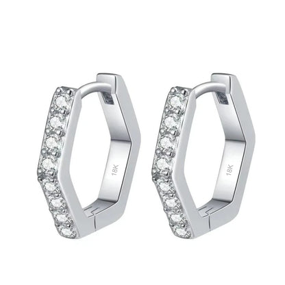 Women Birthday Gift 18K White Gold Hoop Earrings Geometric Hexagonal 0.4CT Moissanite Diamond PT950 Platinum Girl Fine Jewelry