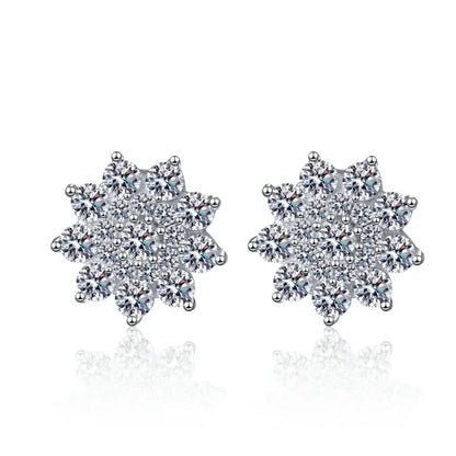 Classic Platinum PT950 Flower Earplug Stud Earrings Women Wedding Jewelry 0.708Carat Moissanite Diamond Girlfriend Birthday Gift
