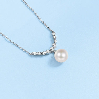 Valentine's Day Girlfriend 18K White Gold Wedding 0.36CT Moissanite Diamond 8mm Pearl Pendant PT950 Platinum Necklaces for Women