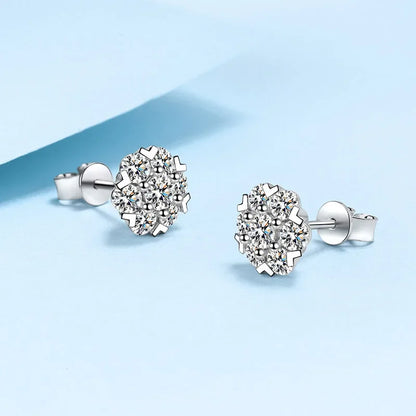Brincos de orelha de ouro branco 18K para presente de aniversário e filha, brincos de pino para mulheres, noivado, 7 diamantes de moissanita, joias finas para casamento
