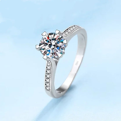 Aliança de casamento feminina em ouro branco 18K, 1 ct, moissanita, diamante, presente de aniversário para meninas, anéis PT950, platina, dia dos namorados