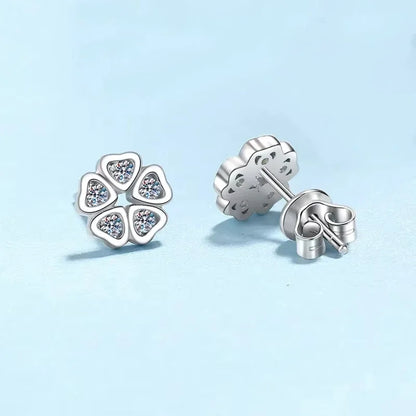 Daughter Adult's Day Platinum PT950 Women Wedding Flower Earplug Stud Earrings 0.25CT Moissanite Diamond Girl Birthday Gift INS