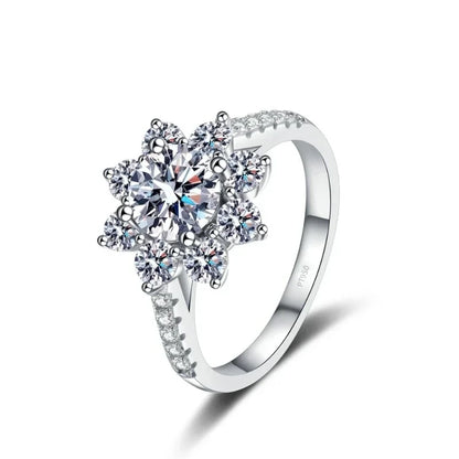 Fine Jewelry Platinum PT950 Rings Women Wedding Band Sunflower 1CT Moissanite Diamond Valentine's Day Girlfriend Birthday Gift