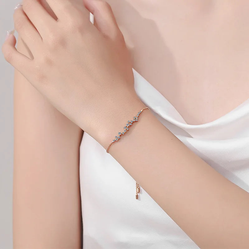 Pulseiras de ouro rosa 18K para mulheres, presente de aniversário para filha, casamento, diamante moissanite 0,585 ct, joias finas para namorada, presente para esposa