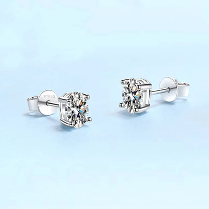 Valentine's Day PT950 Platinum Earplug Stud Earrings Girlfriend Engagement 0.5/1/2ct Oval Moissanite Diamond Women Birthday Gift