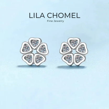 Daughter Adult's Day Platinum PT950 Women Wedding Flower Earplug Stud Earrings 0.25CT Moissanite Diamond Girl Birthday Gift INS