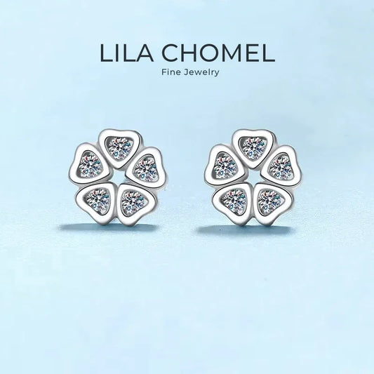 Daughter Adult's Day Platinum PT950 Women Wedding Flower Earplug Stud Earrings 0.25CT Moissanite Diamond Girl Birthday Gift INS