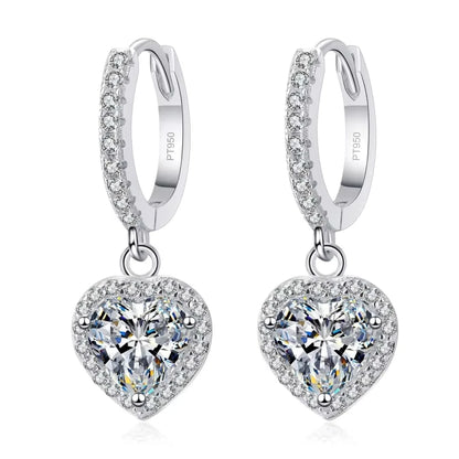 WOMEN Valentine's Day PT950 Platinum Drop Earrings Girlfriend Birthday Gift 2CT Heart Moissanite Diamond Wedding Fine Jewelry