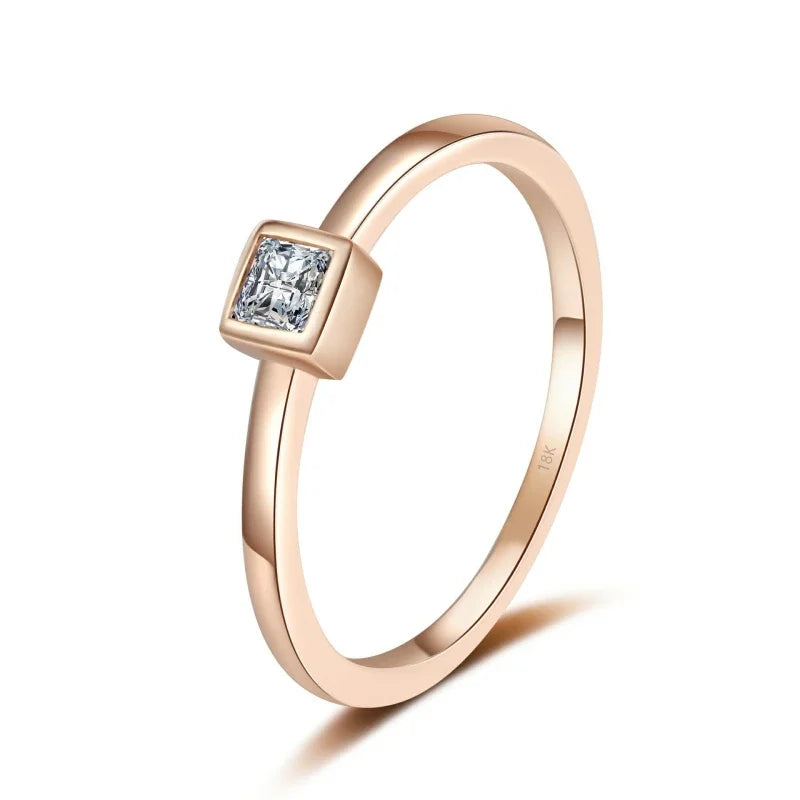 Valentine's Day 18K Rose Gold Women Rings Square Wedding Band Moissanite Diamond 0.3CT Daughter Birthday Gift Girl Engagement