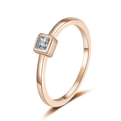 Valentine's Day 18K Rose Gold Women Rings Square Wedding Band Moissanite Diamond 0.3CT Daughter Birthday Gift Girl Engagement