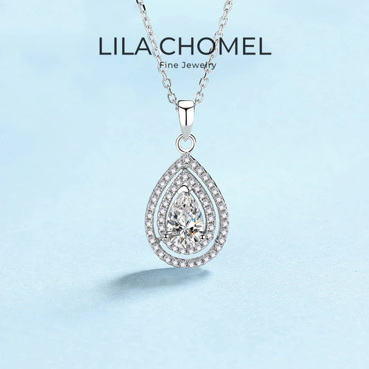 Valentine's Day White Gold 18K Necklaces Women Wedding Fine Jewelry 1CT Moissanite Diamond Water Drop Pendant Girl Birthday Gift