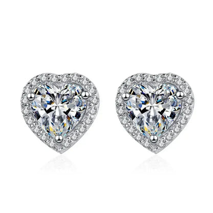 Girl Birthday Gift White Gold 18K Heart Stud Earrings Women Wedding 0.5/1/2CT Moissanite Diamond Valentine's Day PT950 Platinum