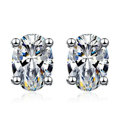 Girl Birthday Gift 18K White Gold 0.5/1/2CT Oval Moissanite Diamond Earplug Stud Earrings PT950 Platinum Women Valentine's Day