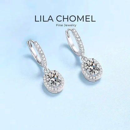 Wedding Jewelry 18K White Gold Drop Earrings Women Engagement D Color VVS1 1/2CT Oval Moissanite Diamond Girl Birthday Gift